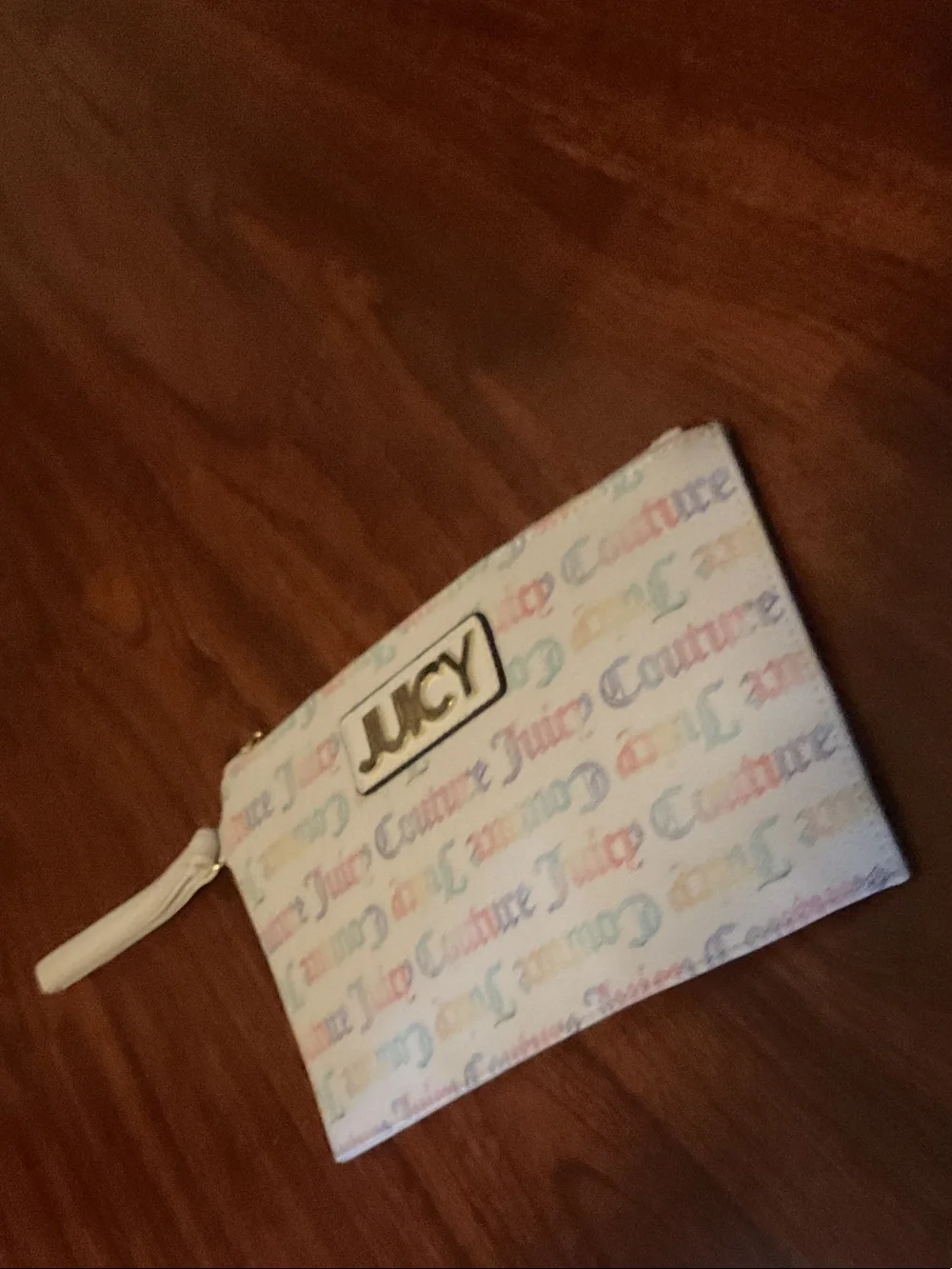 Juicy Couture Rainbow Logo Zip Pouch - White approx 10” x 6”